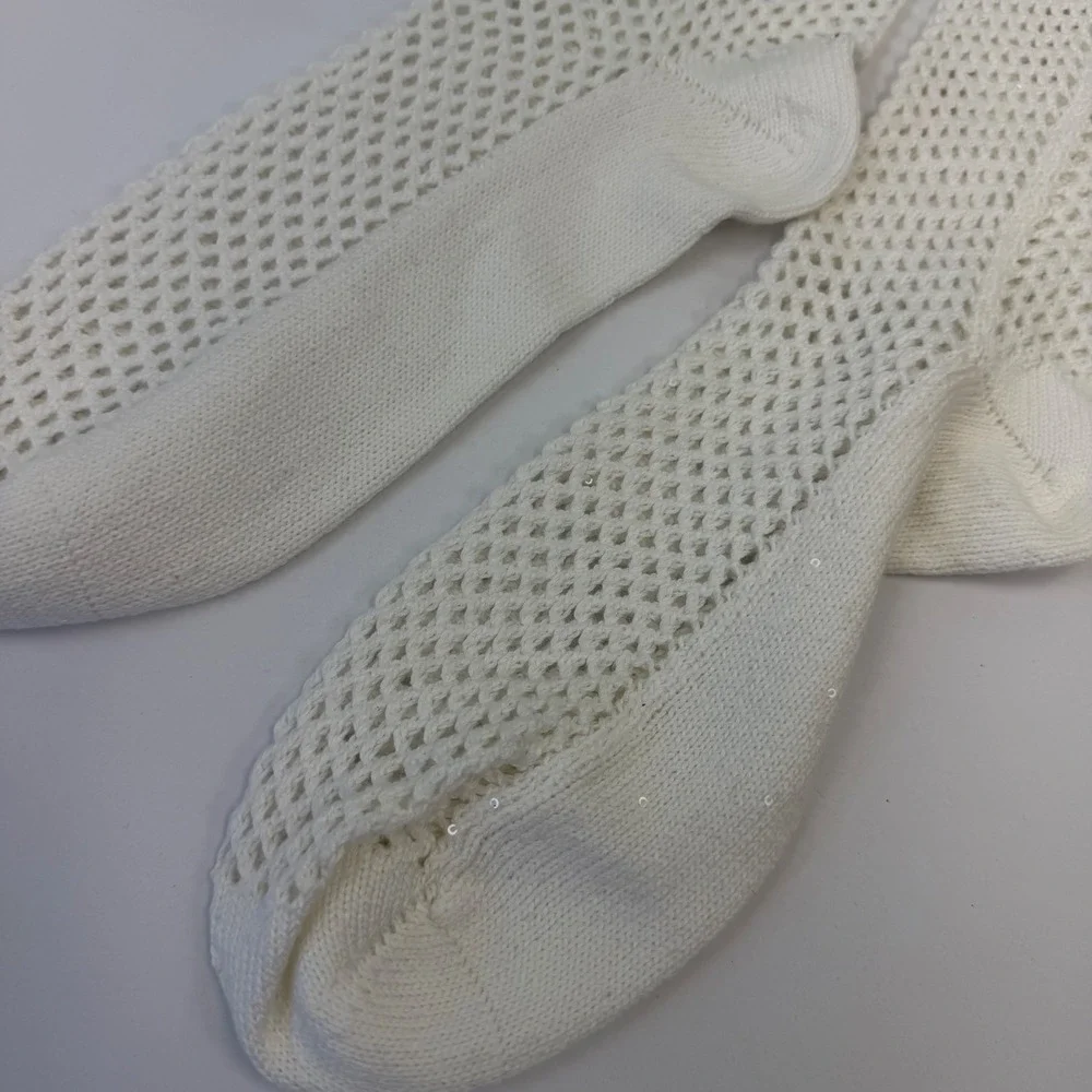 Brunello Cucinelli White Open Knit Sequin Socks MDV797989 Small NWT Made Italy